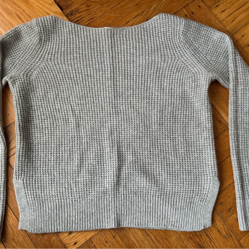 GAP Gray Off-the-Shoulder Sweater with Ribbed Knit